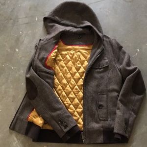 Herringbone Coat, Satin lining & leather detail